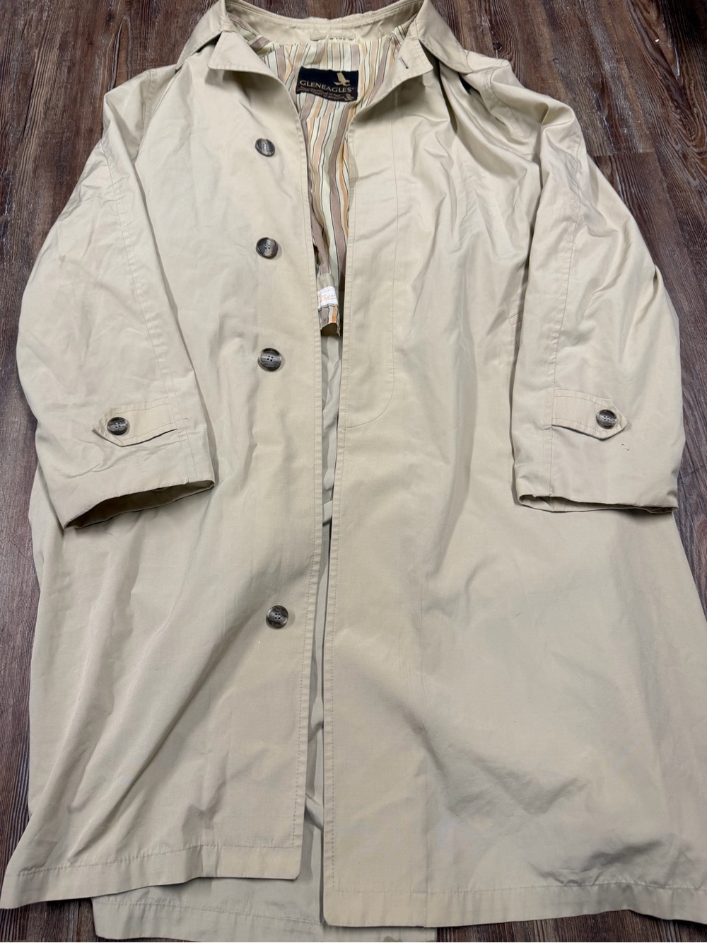 Vintage Glen Eagles American Traveler beige full length trench coat with striped